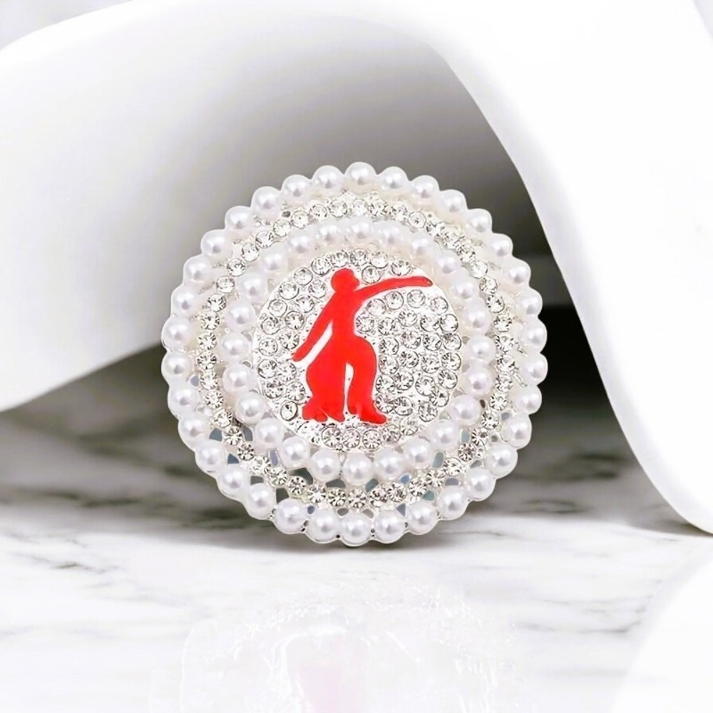 Delta Sigma Theta‎ Brooch Design with Rhinestone and Pearls - Picture 2 of 5